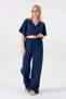Muslin 100% Natural Cotton Elastic Waist Wide Leg Trousers Navy Blue