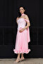 Top Atlas Fabric Bottom Chiffon Satin Designer Dress - Pink - 5