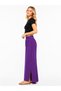 Women's Purple 100% Cotton Loose Wide-Leg Trousers with Elastic Waist and Slit Detail, Comfortable Fit - 2