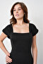 Black Crepe Fabric Square Collar Slit Design Midi Pencil Dress 99157 - 5