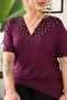 Plus Size Purple Blouse with Pearl Detail - 8