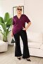 Plus Size Purple Blouse with Pearl Detail - 4
