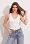 Women's White Front Zipper Corset Style Blouse Jf31
