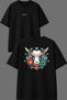 Colorful Goat Design Front and Back Printed Black Oversize T-Shirt