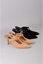 Seç 2622 Genuine Leather Women's Heelled Slippers (Heel Height: 9 cm) Black Suede - 8