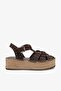 Menes Brown Suede Leather Women's Stone Espadrille Sandals
