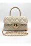 Shiny Quilted Mini Bag – Lining Detail – Women's Hand and Shoulder Bag with Chain Strap (19X12 cm)