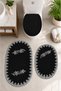 Set of 3 Black French Lace Luxury Bath Mats with Non-Slip Base, Dowry Gift Bath Mat Set Lauris