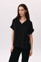Women's V-Neck Stone Decorated Short Sleeve Blouse 6229 Black