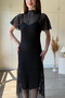 Lined Line Detailed Midi Black Dress - 8