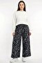Women's Black Gray Abstract Patterned Atlas Wide Leg Pants - 2