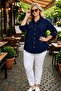 Plus Size Oversize Premium Stone Printed Linen Women's Shirt - Relaxed Fit - 3