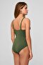 Stavs Shiny Textured Fabric V-Neck Swimsuit Khaki - 3