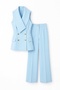 Stylish Gold Button Detailed Shawl Collar Vest and Baby Blue Trousers Set - 7