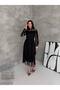 Women's Ruffle Sleeve Detailed Transparent Lace Midi Length Evening Dress - 2
