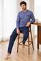 Men's Long Sleeve 100% Cotton Pajama Set Navy Blue - 5