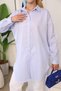 Women's Blue Striped Oversize Cotton Tunic Shirt - Long Loose Fit Islamic Clothing - 3
