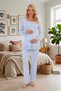 New Season Blue Elegant Lace Detailed Design Long Sleeve 100% Cotton Maternity Pajama Set - 5