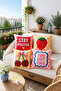 Ays Home Cherry Patterned Pink Yellow Home Balcony Garden 4-Piece Throw Pillow Cover Set