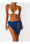 Hand Knitted Dark Blue, Color Gradient Pareo 100% Cotton Midi Length Beach Pareo Summer Light Textured Shawl 106 X 45 cm - 2
