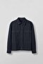 Men's Boxy Fit Contrast Stitched Cotton Overshirt Shirt Navy Blue