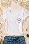 Women's Lilac Pixel Heart Printed Basic Daily Use V-Neck Slim Fit Lycra T-Shirt - 2