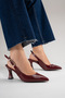 Women's Open Back Pointed Toe 7cm Heeled Shoes Black Skin - 7