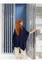 Women's Navy Blue Front Detailed Poncho Cardigan Frv0192 - 4