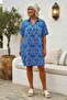 Cobalt Blue Shirt Collar Short Sleeve Patterned Casual Viscose Woven Dress 105 65