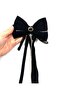 Velvet Bow Hair Clip with Pearl Chain Detail - 4