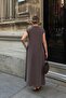 Brown Polo Collar Low Sleeve Pocket Flared Women's Modal Dress - 5