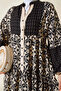 Women's High Collar, Waist-Fitted, Ruffled Hem, Authentic Patterned Viscose Black Hijab Dress - 4