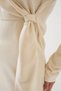 Women's Double-Breasted Collar Knitwear Ecru Dress - 3