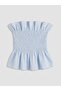 Lcw Vision Blue Strapless Collar Linen Blended Ruffle Blouse - 6