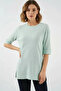 Women's Round Neck Side Slit Mint T-Shirt - 5