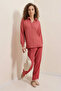 Women's Shirt Collar Oversize Dusty Rose Double Set - 6