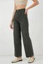 Women's High Waist Denim Wide Leg Green Palazzo Trousers - 2