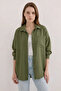 Women's Oversize Cut Viscose Khaki Shirt with One Pocket - 2