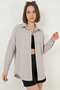 Women's Oversize Cut Basic Cotton Light Gray Shirt