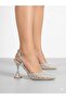 Women's Silver Pearl Detailed Transparent Thin Heeled Shoes - 3