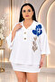 Plus Size Floral Print Detailed Half Placket Collar Capri Sleeve Women's Blouse