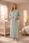 New Season Green Shawl Collar Patterned Design with Breastfeeding Feature 100% Cotton Full Length Maternity Pajamas Nightgown Set