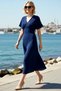 Women's V-Neck Short Sleeve A-Line Maxi Woven Dress Elastic Waist Detail Comfortable Casual Modern Stylish Elegant - 2