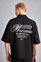 Boxy Fit Printed Wrinkled Textured Short Sleeve Black Shirt I3080Ax26Hs - 6