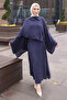 Navy Blue Shawl Closure Detailed Skirt Suit