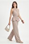 Women's Giselle Halter Neck Tie Blouse Elastic Waist Pants Woven Stone Bottom Top Set - 2
