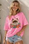 Floral Cute Cat Printed Unisex Oversize T-Shirt – Cotton Crew Neck Casual T-Shirt