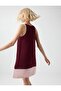 Burgundy 100% Linen Round Neck Short Dress - 4