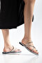 Women's Slippers with Silver Straps and Flat Heel Buckle - 3