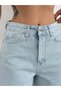 Women's Stoned Jean Bermuda Shorts High Waist Denim Shorts Light Blue Crystal Stone Detailed - 6
